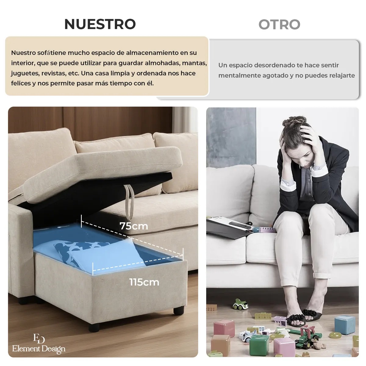 Sofá Cama Leticia Seccionals con Almacenamiento Oculto - Beige
