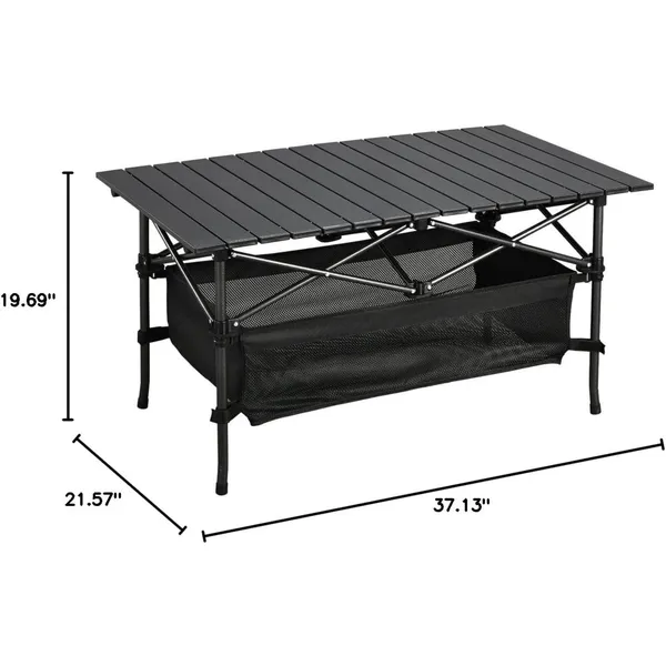 Mesa de playa enrollable ultracompacta, portátil y liviana con amplio espacio de almacenamiento y bolsa de transporte, ideal para acampar, hacer picnics y viajar.