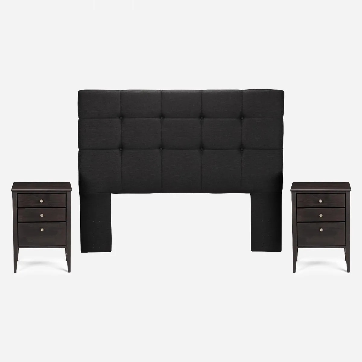 Cama Europea New Style 6 2 Plazas x 2.00 mt Base Dividida + Respaldo + 2 Veladores Rosen