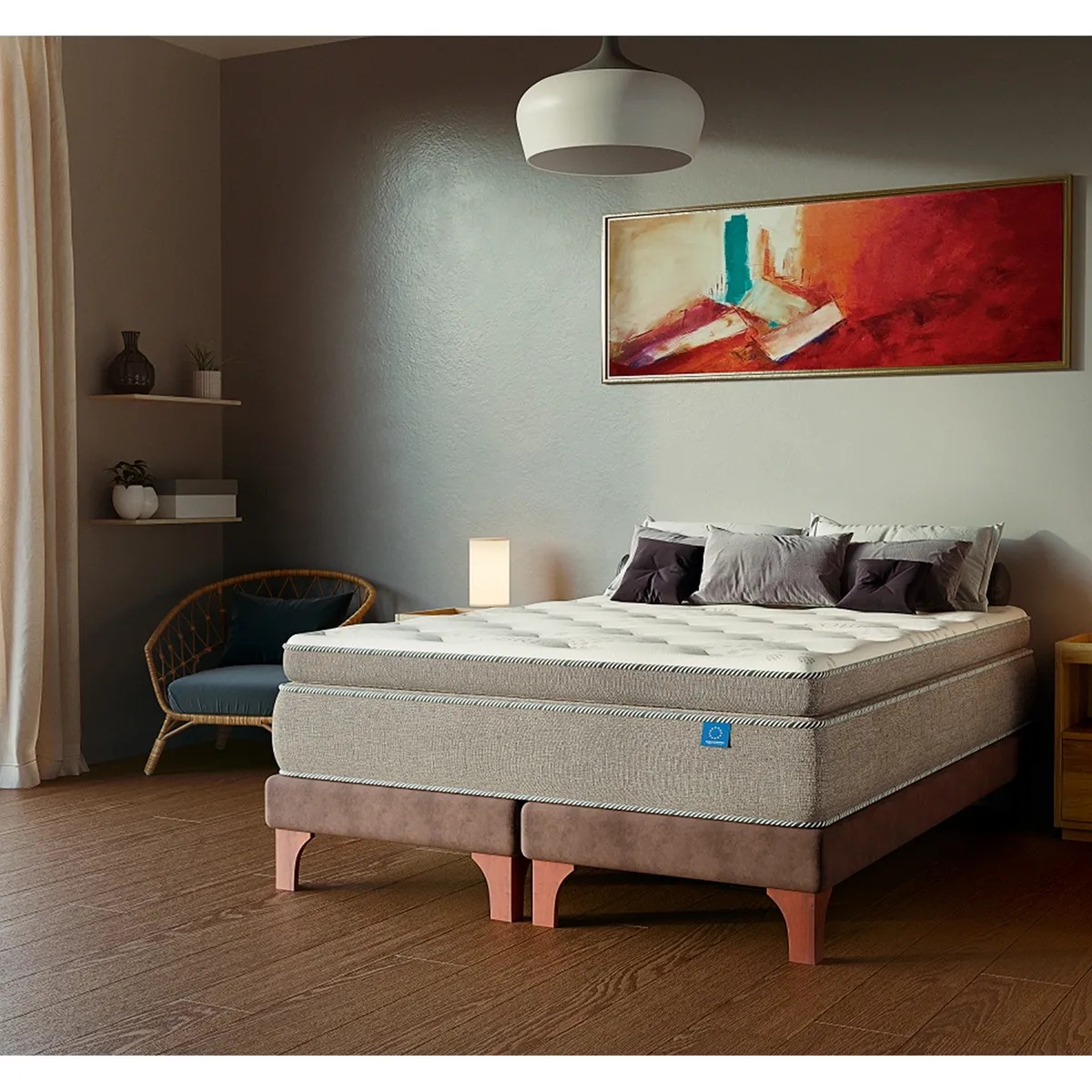 Cama Europea Terra Cobre Flex 2 Plazas + Respaldo + 2 Veladores Flex