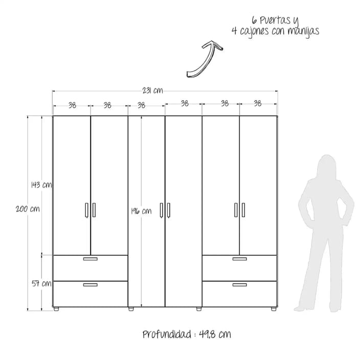 Armario Clóset PRACTIMAC Biel 230 cm Gales-Wengue