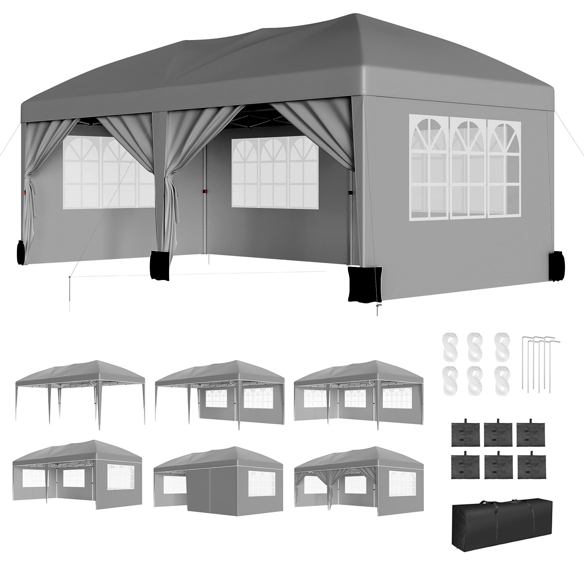 10X20Ft Outdoor Party Tent Gazebo, Waterproof Gazebo Canopy Tent, Heavy Duty Commercial Outdoor Canopy All Season with Storage
