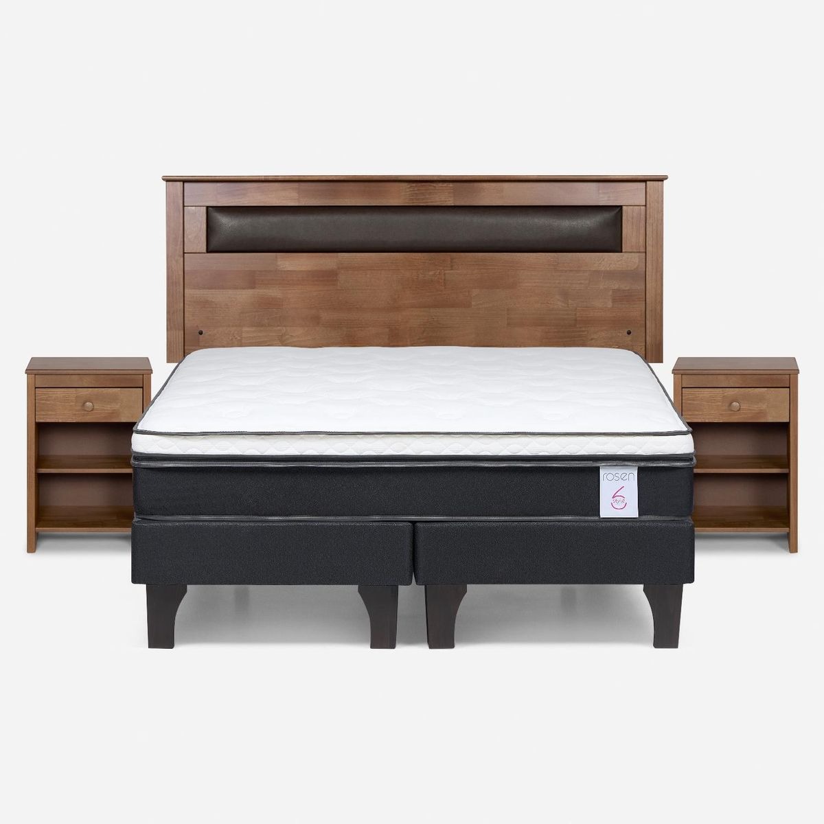 Cama Europea New Style 6 2 Plazas x 2.00 mt Base Dividida + Respaldo + 2 Veladores Rosen