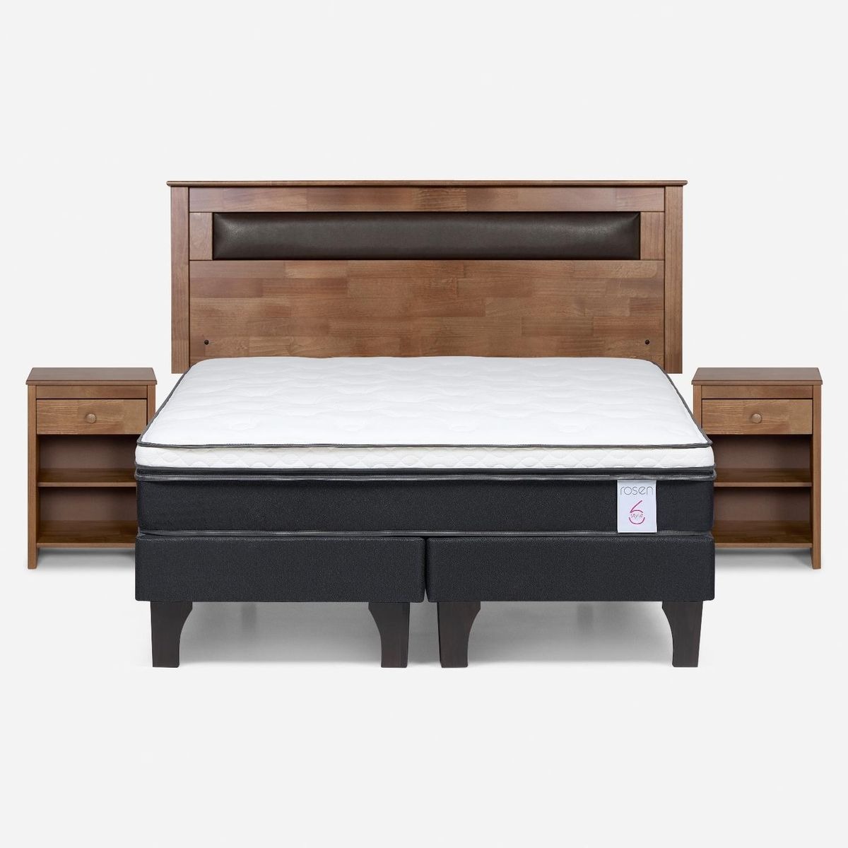 Cama Europea New Style 6 2 Plazas x 2.00 mt Base Dividida + Respaldo + 2 Veladores Rosen