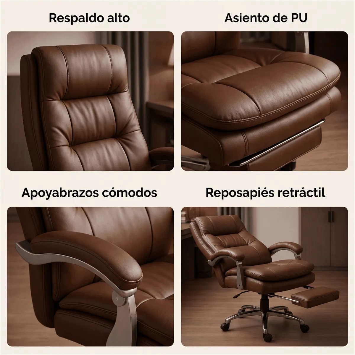 Silla Oficina Gerencial Asiento De Cuero Pata Acero Premium