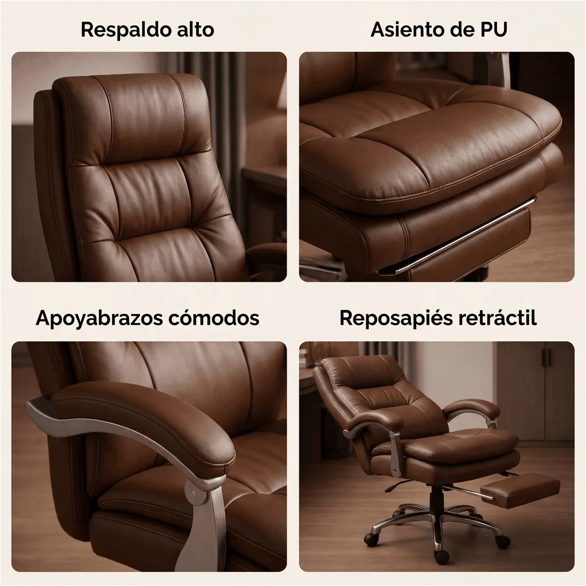 Silla Oficina Gerencial Asiento De Cuero Pata Acero Premium