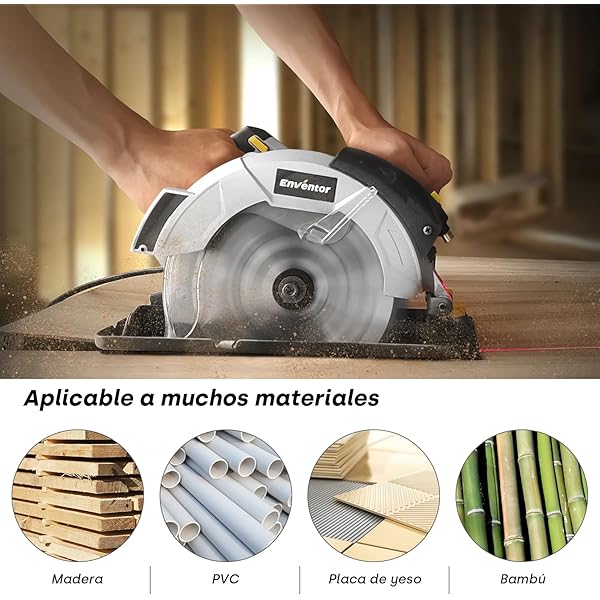 Sierra Circular 1200W, Sierra Circular de Mano 5800RPM, 2 Hojas de Sierra de 24T+40T(Ø185mm), Corte 62mm(90°)/42mm(45°), Guía Láser, para Cortar Madera, Metal Blando, Plástico
