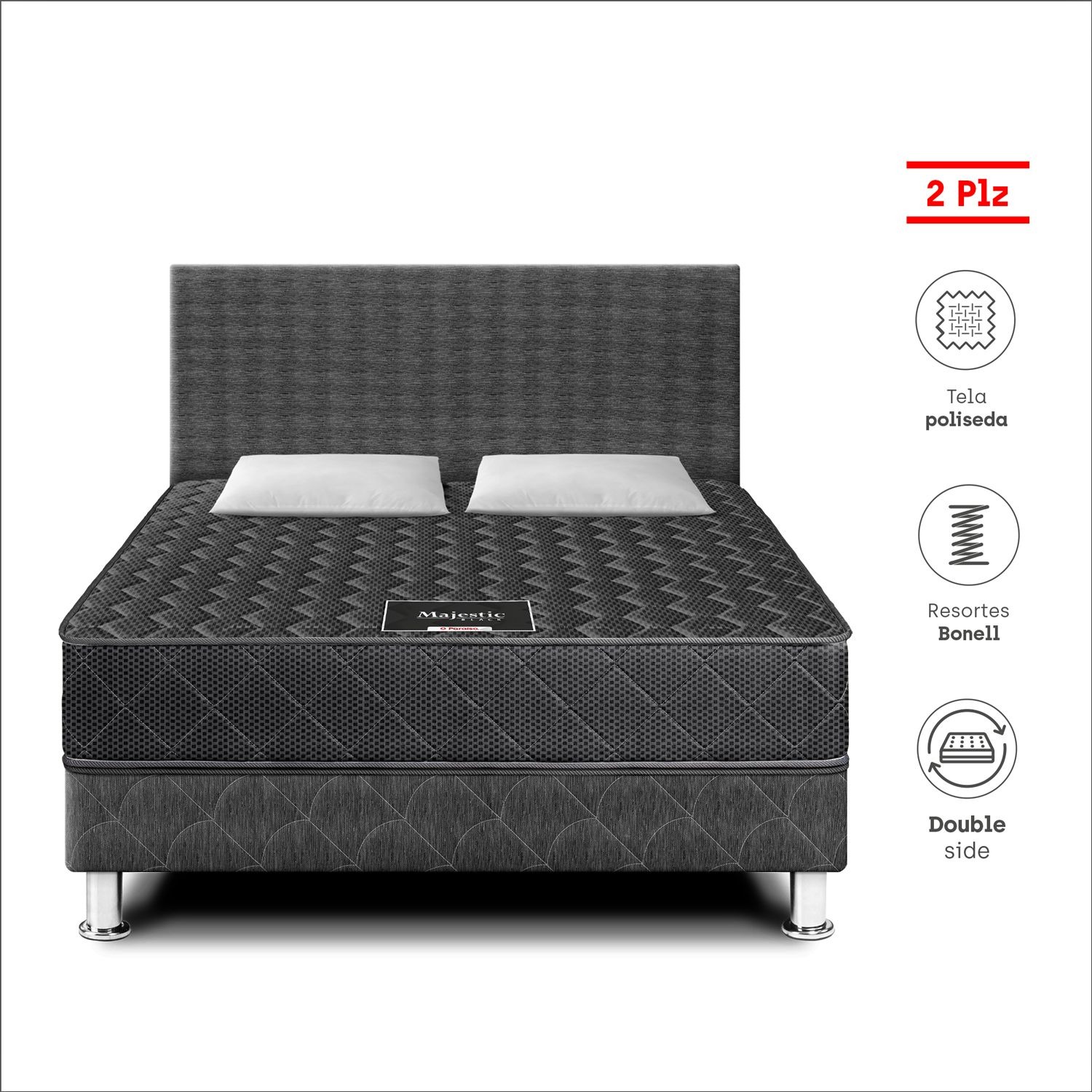 Dormitorio Majestic Black 2 Plazas + 2 almohadas + Protector