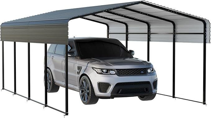 Metal Carport 10 X 15 FT With Heavy Duty Frame & Galvanized Steel Roof, Metal Car Garage, Sturdy Canopy Shelter For Car