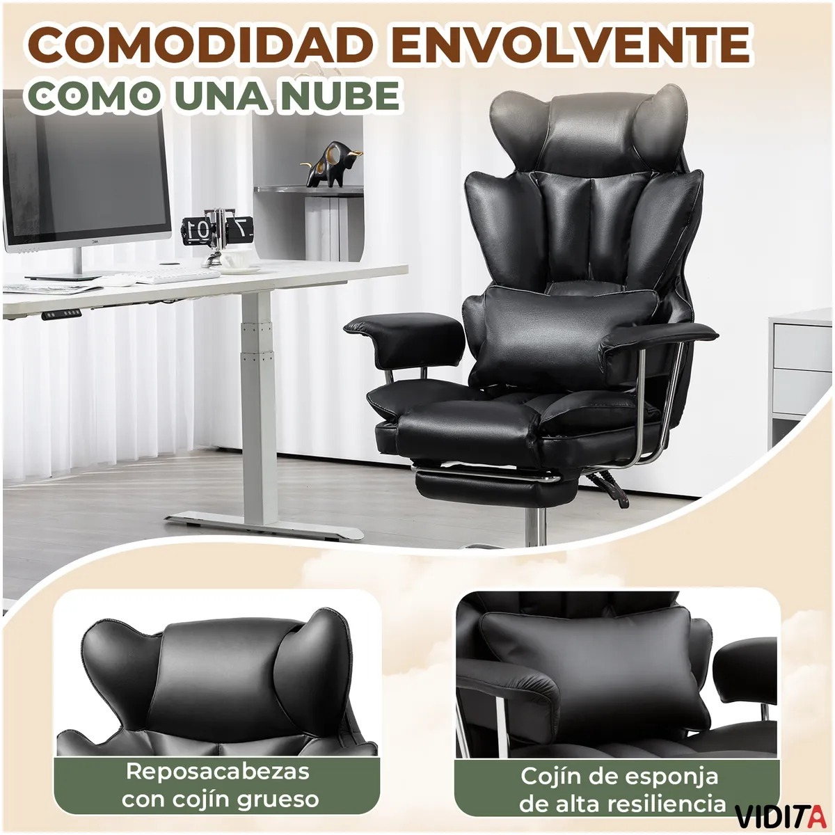 Silla Escritorio Ejecutiva Emilio Premium+ Oficina Ergonómica Pu Negro