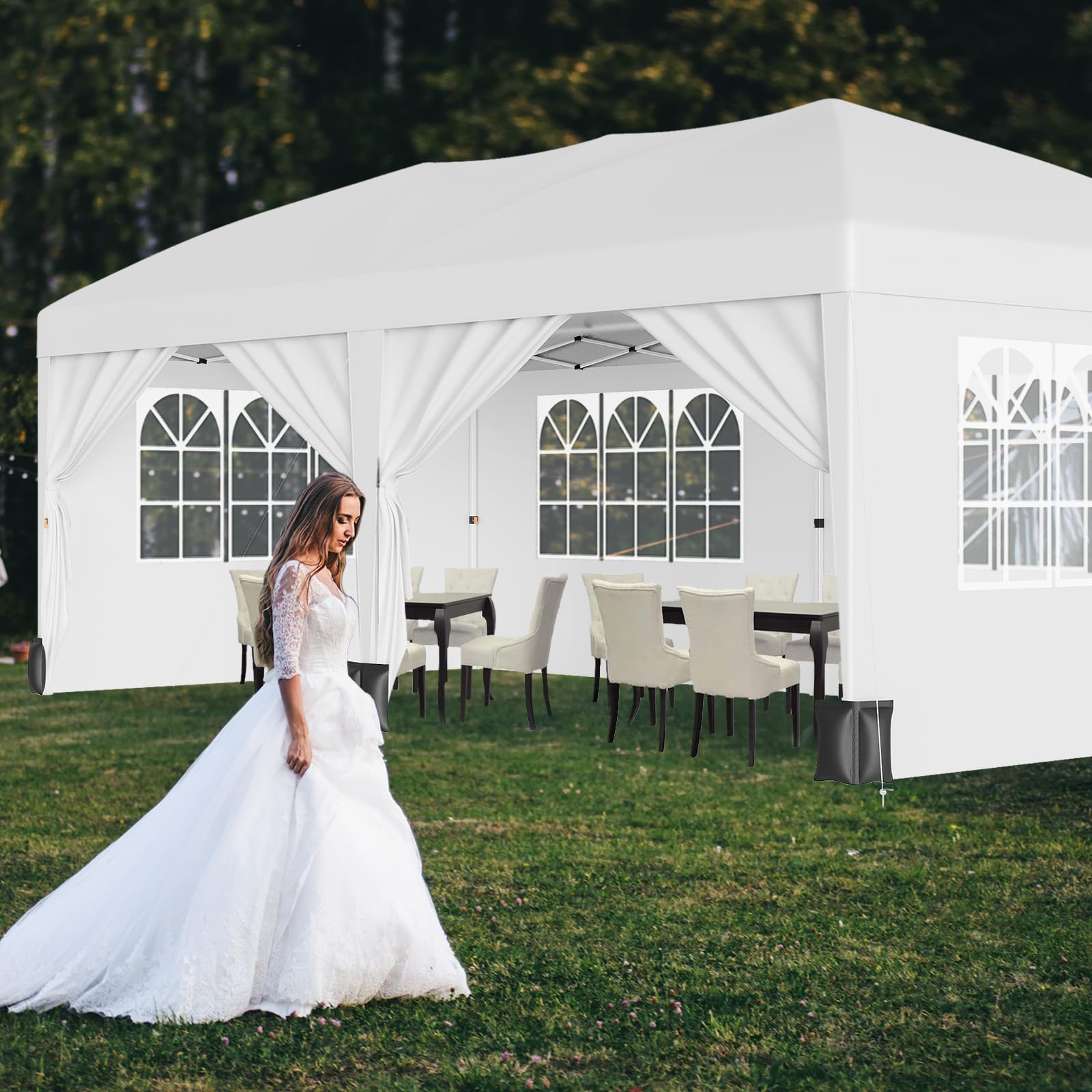 10X20Ft Outdoor Party Tent Gazebo, Waterproof Gazebo Canopy Tent, Heavy Duty Commercial Outdoor Canopy All Season with Storage