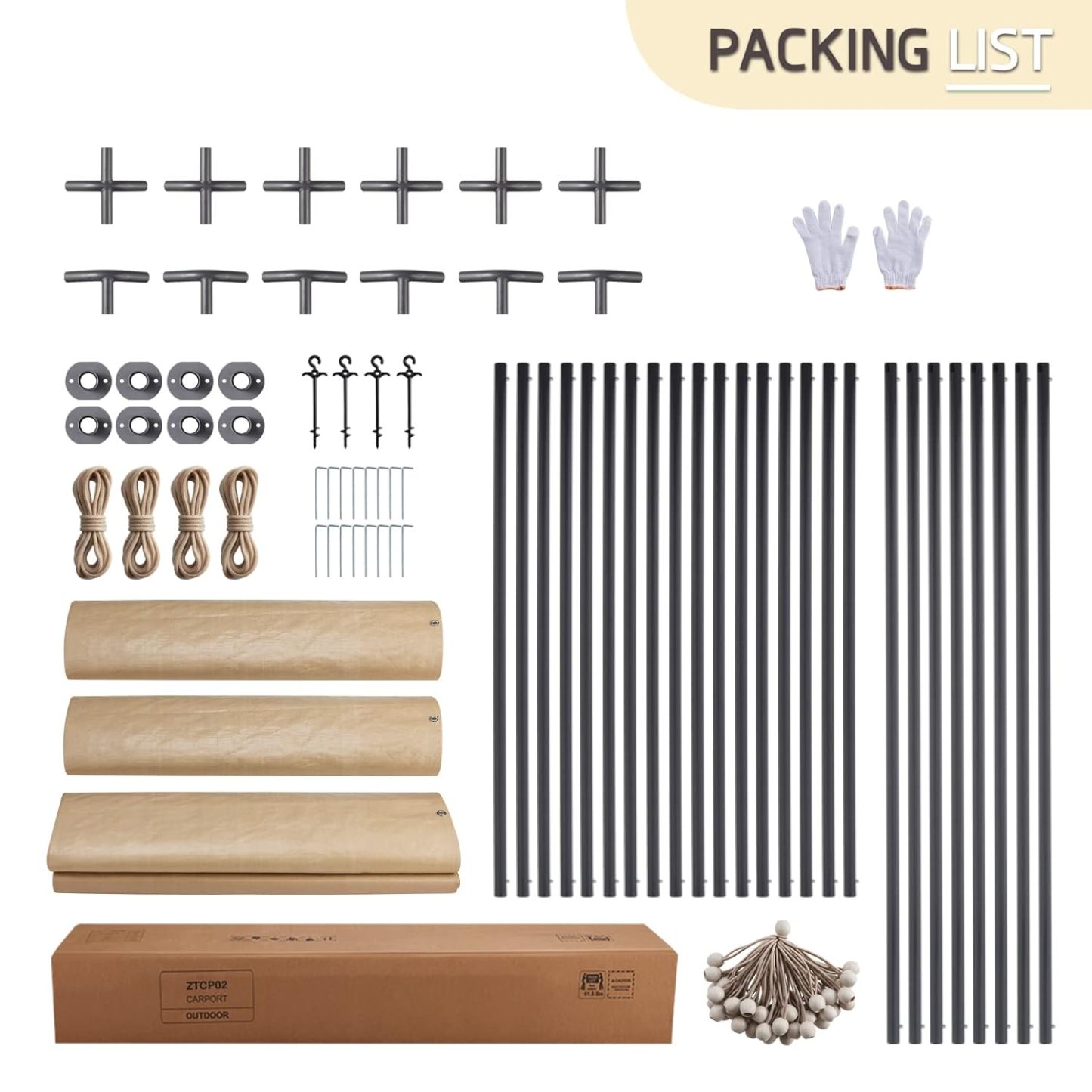 Gardesol Carport, 12'x20' extra grande y resistente con ventanas enrollables ventiladas, garaje portátil con paredes laterales y puertas extraíbles para coche, camión, SUV, toldo para coche con lona para todas las estaciones, color beige