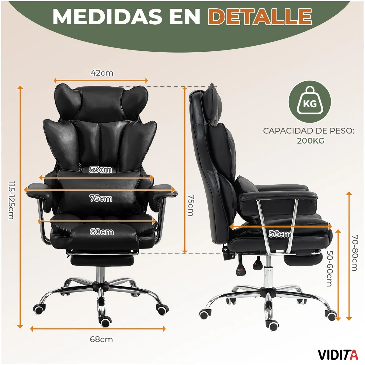 Silla Escritorio Ejecutiva Emilio Premium+ Oficina Ergonómica Pu Negro