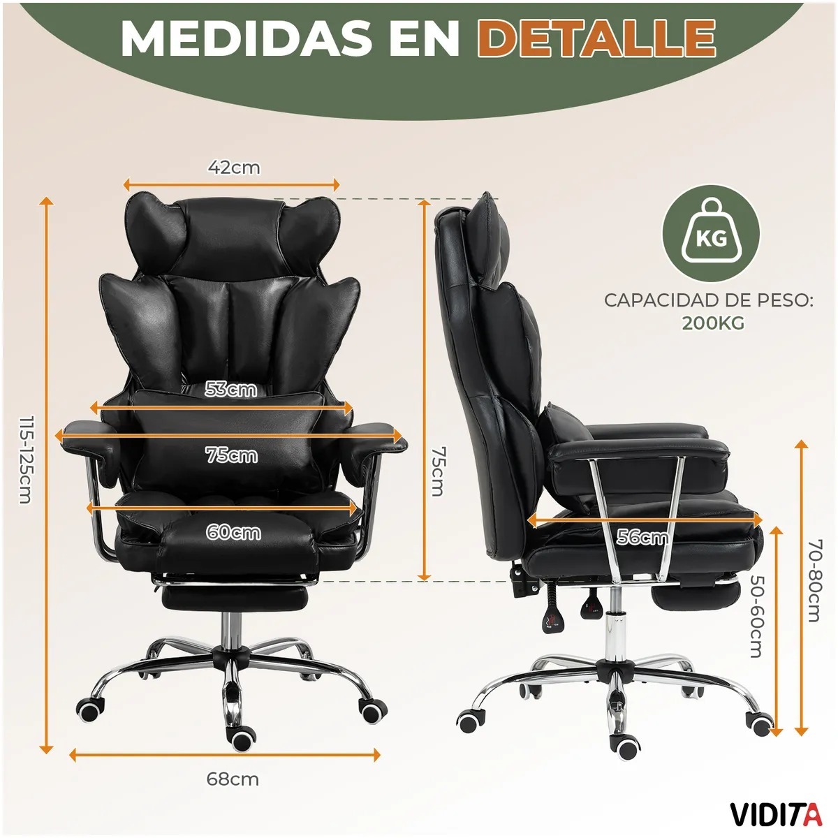 Silla Escritorio Ejecutiva Emilio Premium+ Oficina Ergonómica Pu Negro