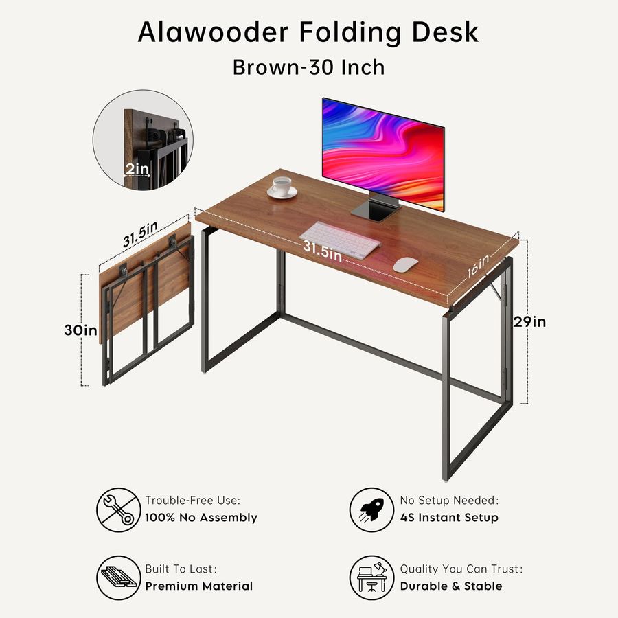 Escritorio plegable de 31,5 pulgadas con tablero de madera para espacios pequeños