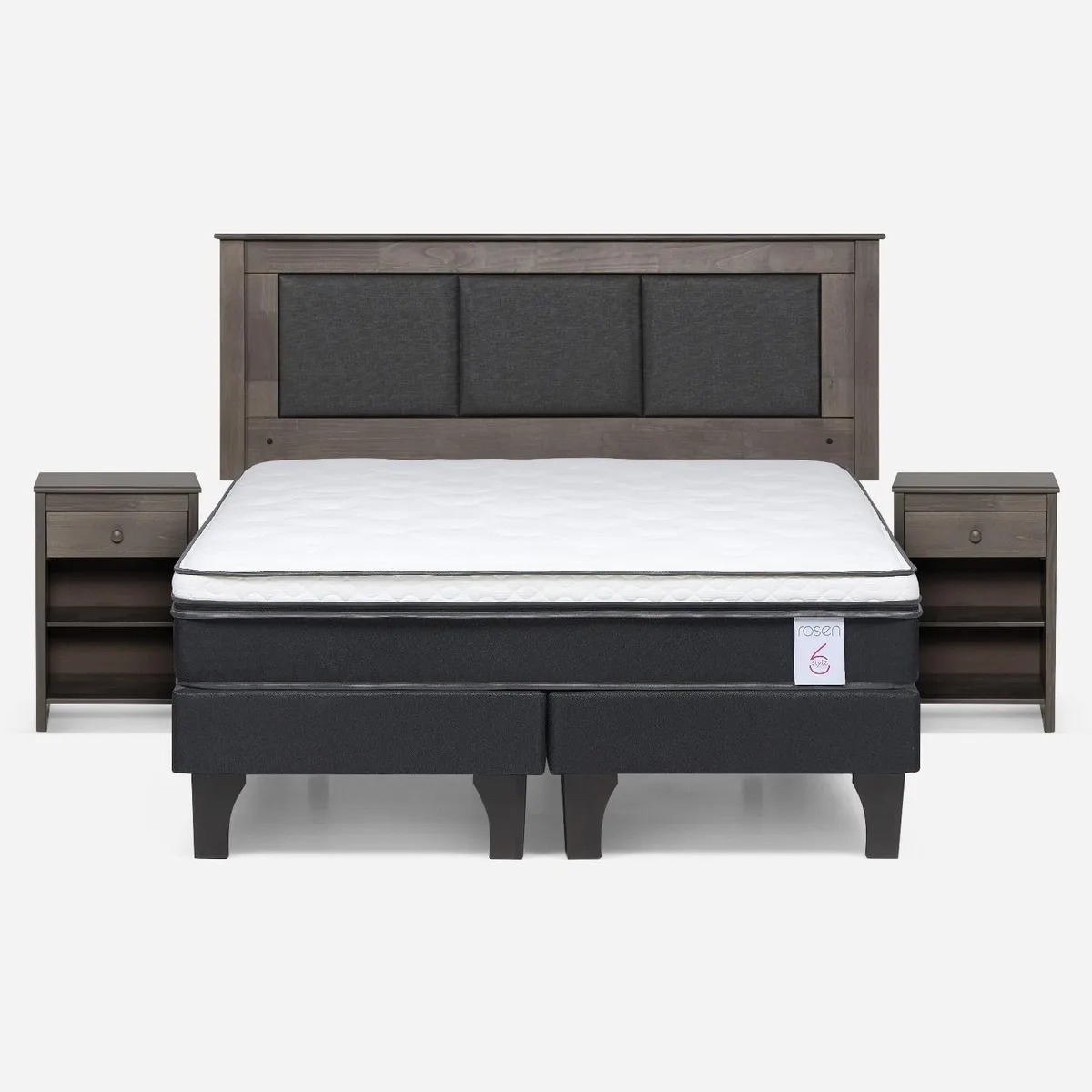 Cama Europea New Style 6 2 Plazas x 2.00 mt Base Dividida + Respaldo + 2 Veladores Rosen