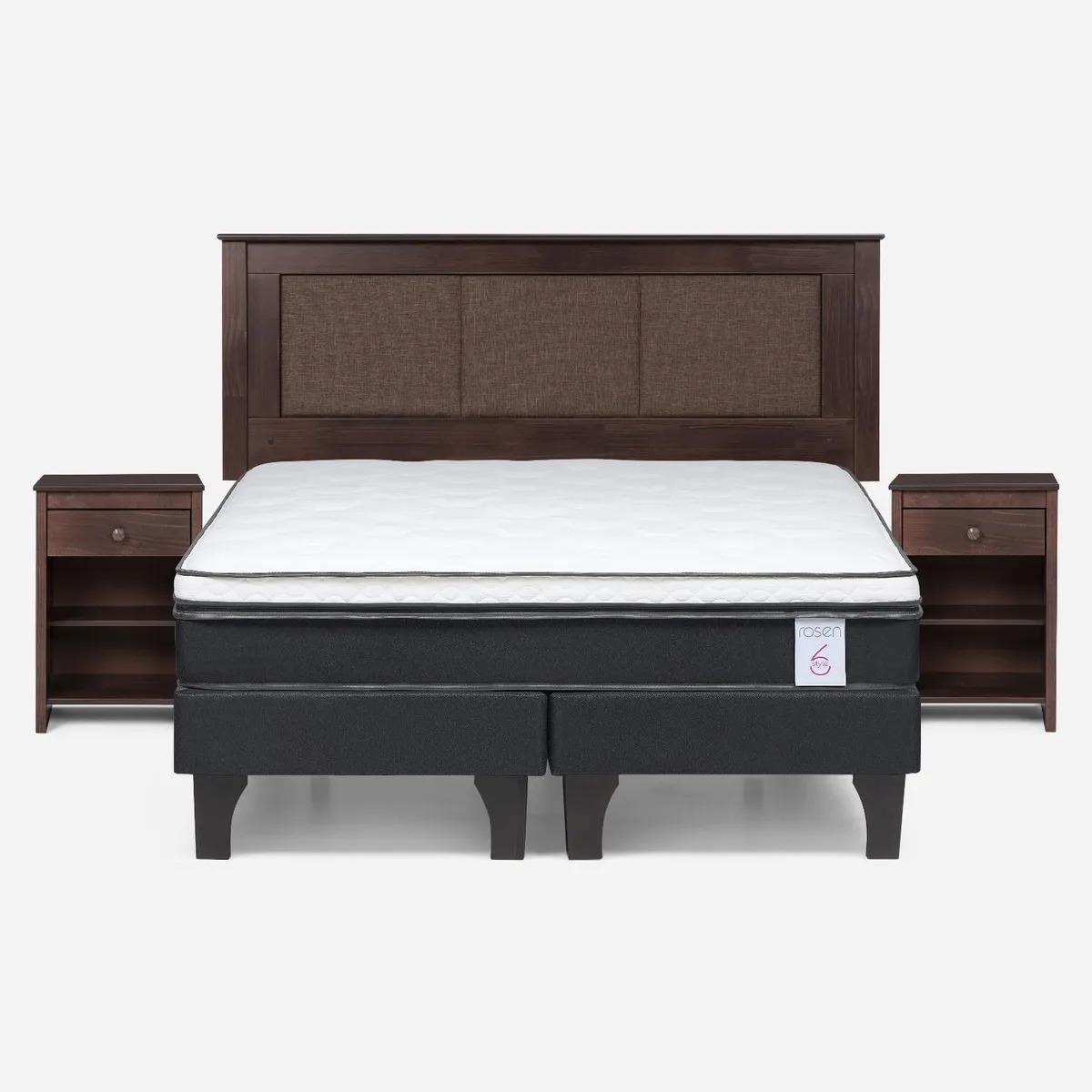 Cama Europea New Style 6 2 Plazas x 2.00 mt Base Dividida + Respaldo + 2 Veladores Rosen