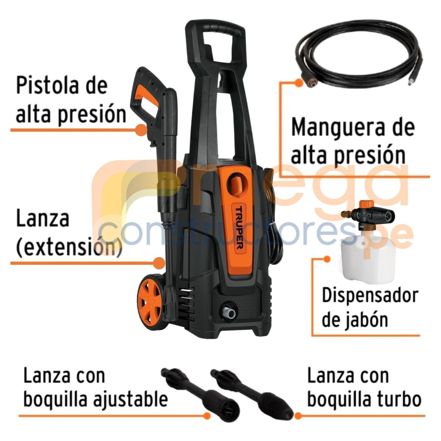 Combo hidrolavadora alta Presión 1800PSI + compresor de aire linterna