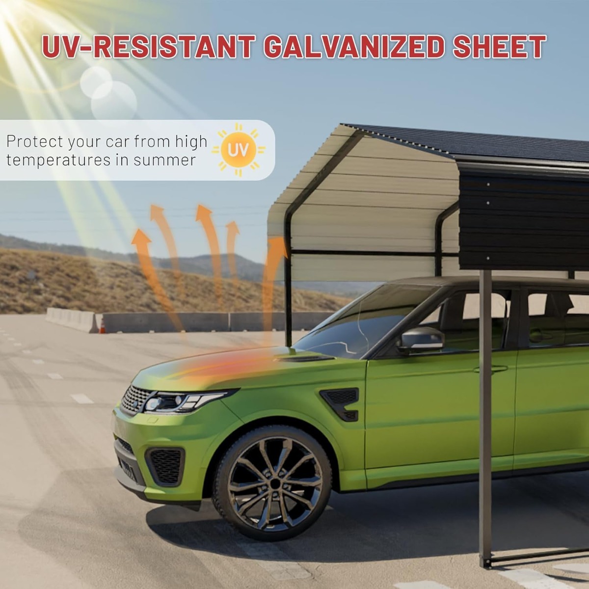 Metal Carport 10 X 15 FT With Heavy Duty Frame & Galvanized Steel Roof, Metal Car Garage, Sturdy Canopy Shelter For Car
