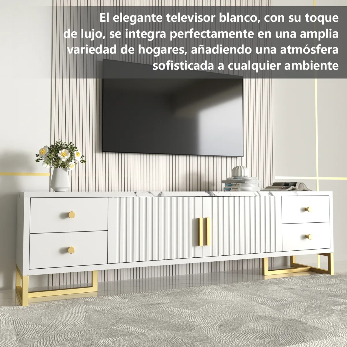 Mueble Para TV 140x30x40cm Con 2 Puertas y 4 Cajones Melamina