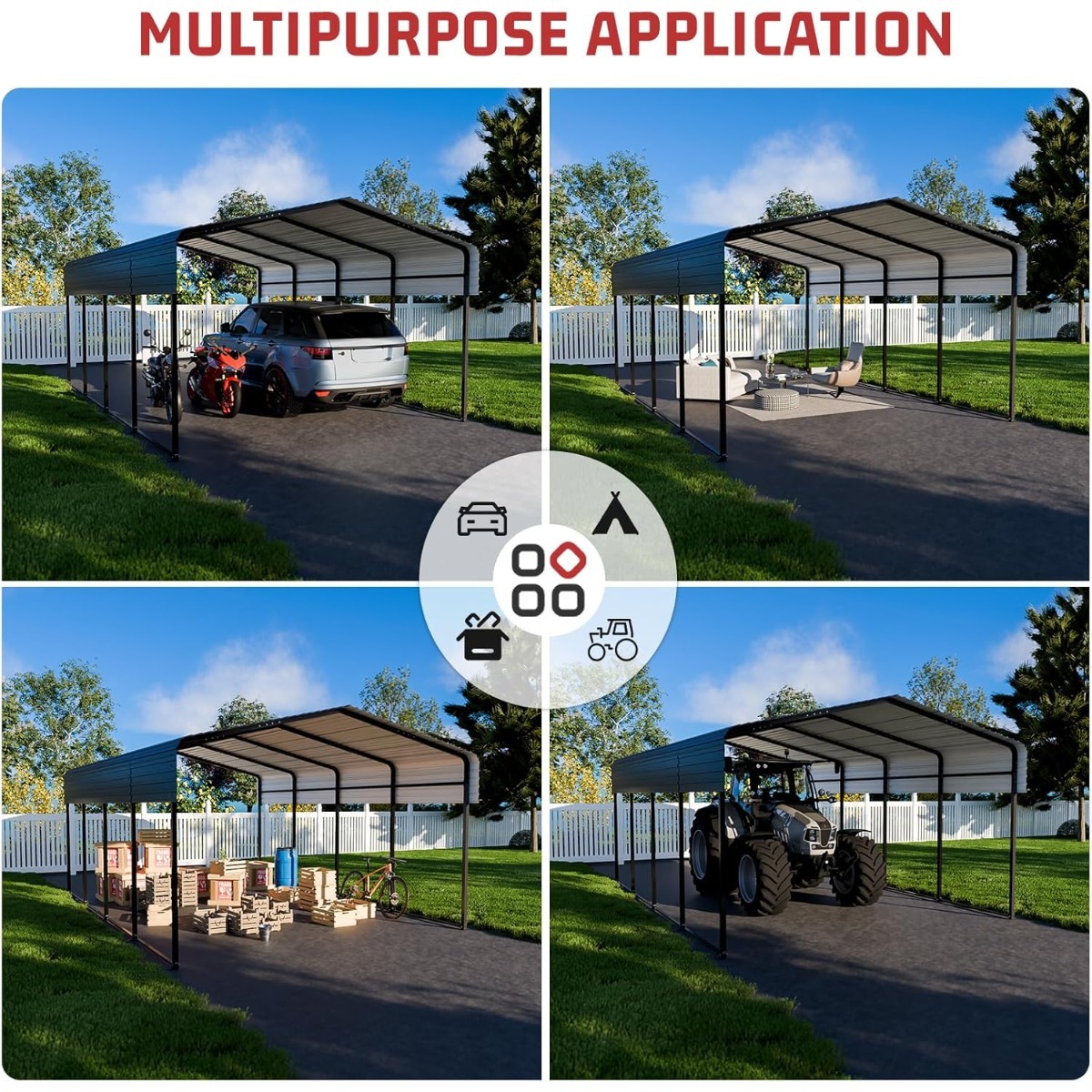 Metal Carport 10 X 15 FT With Heavy Duty Frame & Galvanized Steel Roof, Metal Car Garage, Sturdy Canopy Shelter For Car
