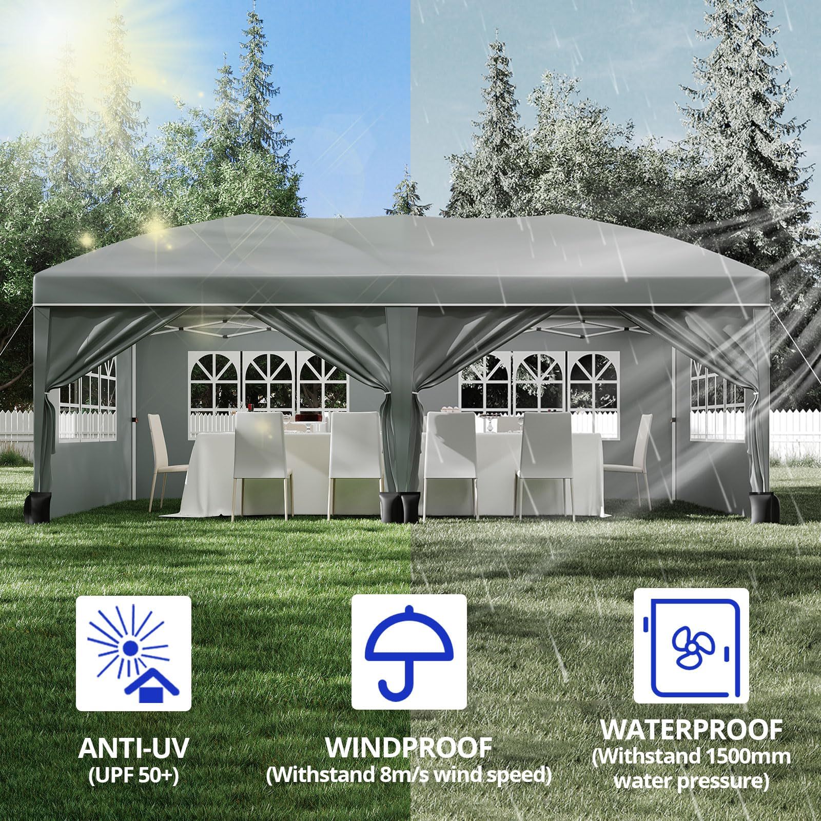 10X20Ft Outdoor Party Tent Gazebo, Waterproof Gazebo Canopy Tent, Heavy Duty Commercial Outdoor Canopy All Season with Storage