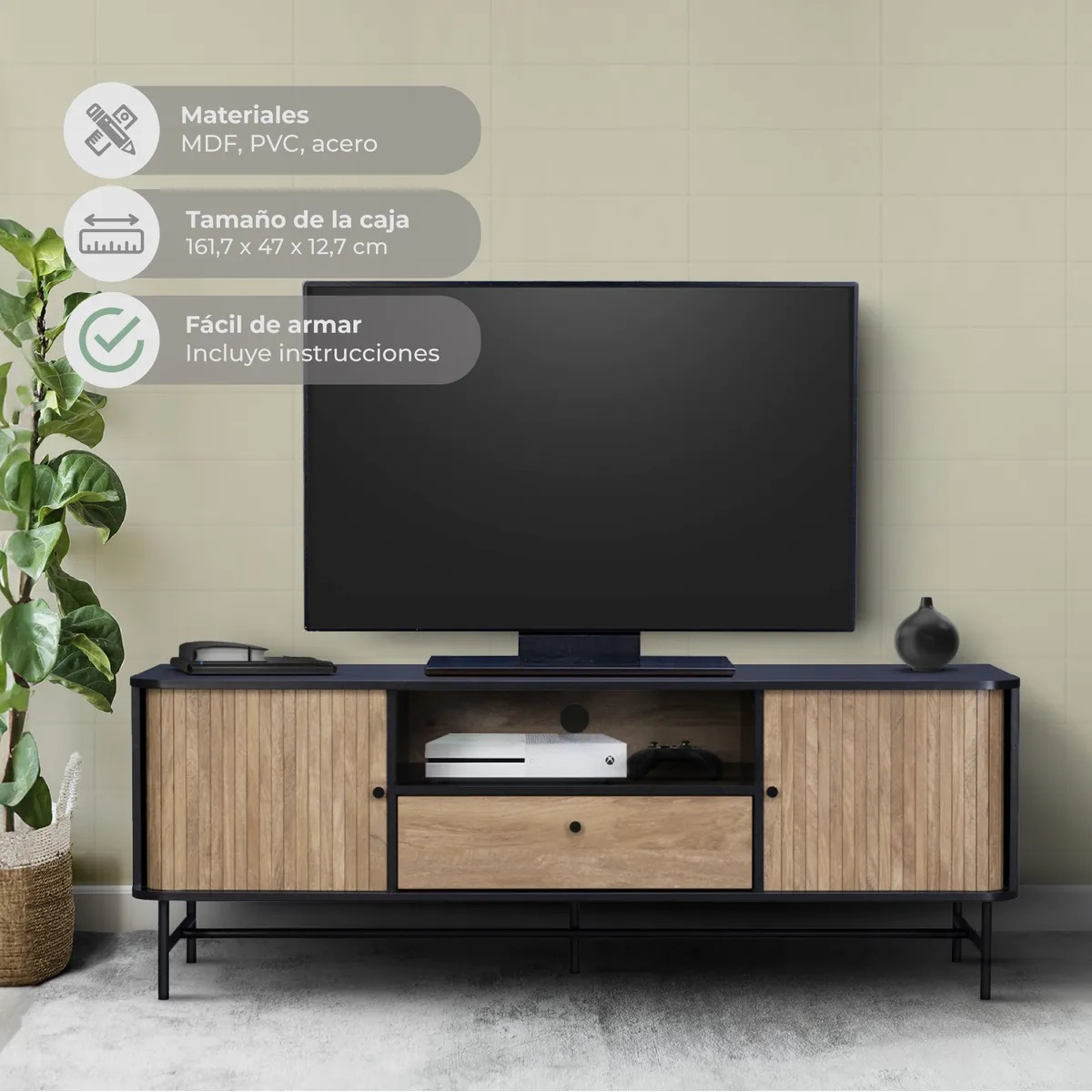 Rack de TV Top Living Charcoal con Puertas Corredizas
