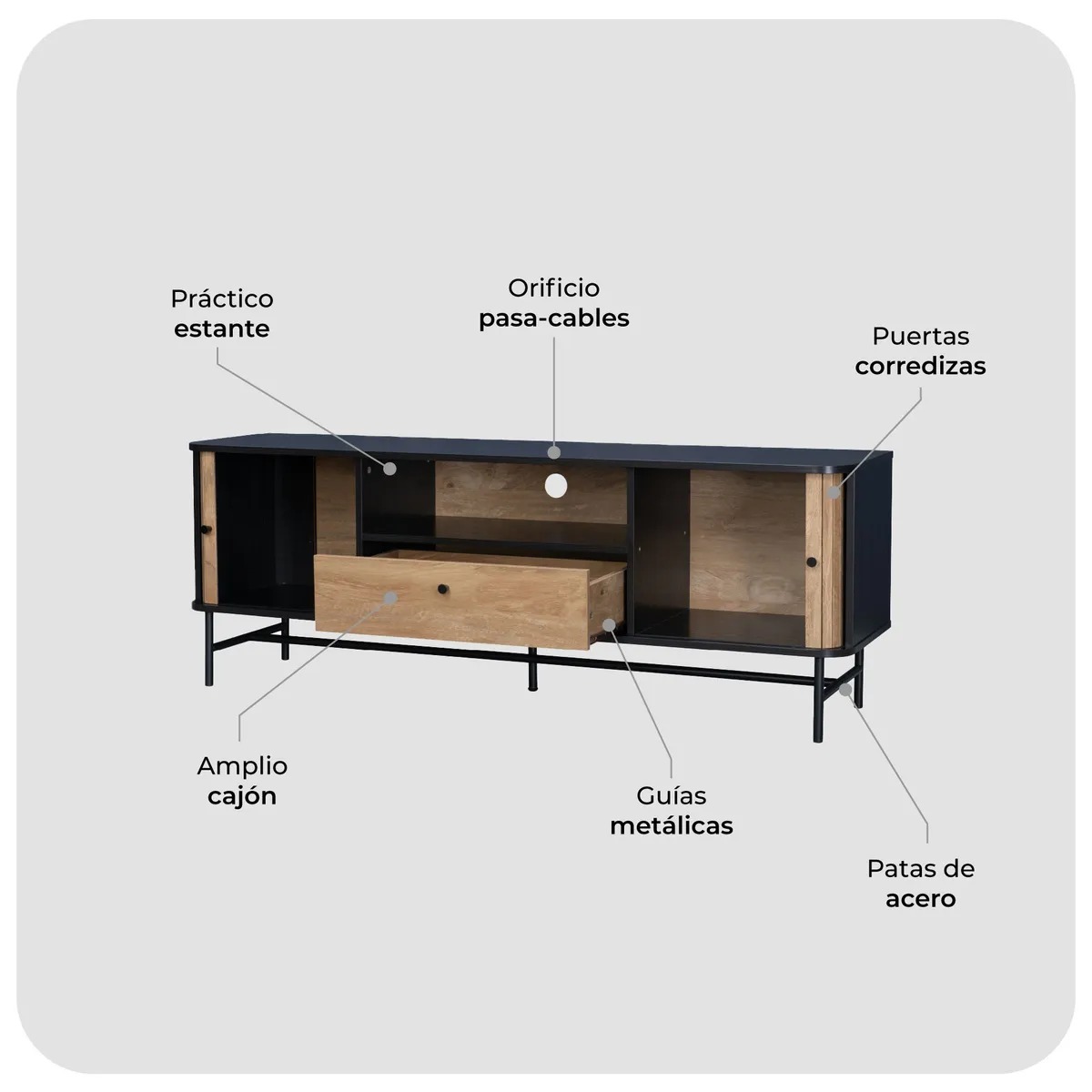 Rack de TV Top Living Charcoal con Puertas Corredizas