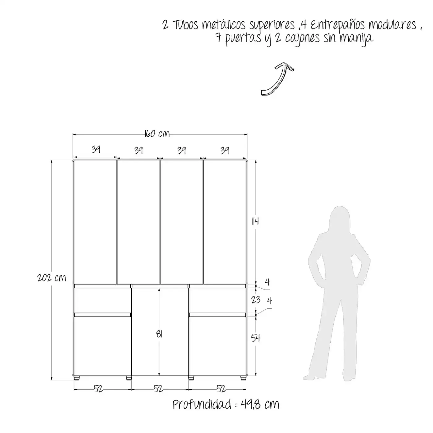 Armario Clóset PRACTIMAC Mell 160 cm Rovere-Blanco