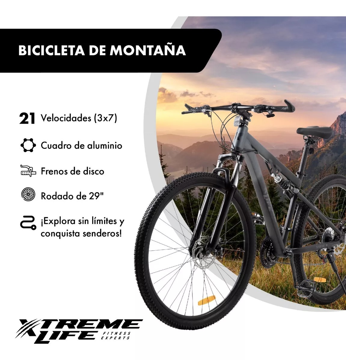 Mountain Bike Aro 29 Doble Suspension Frenos De Disco 21v Color Negro