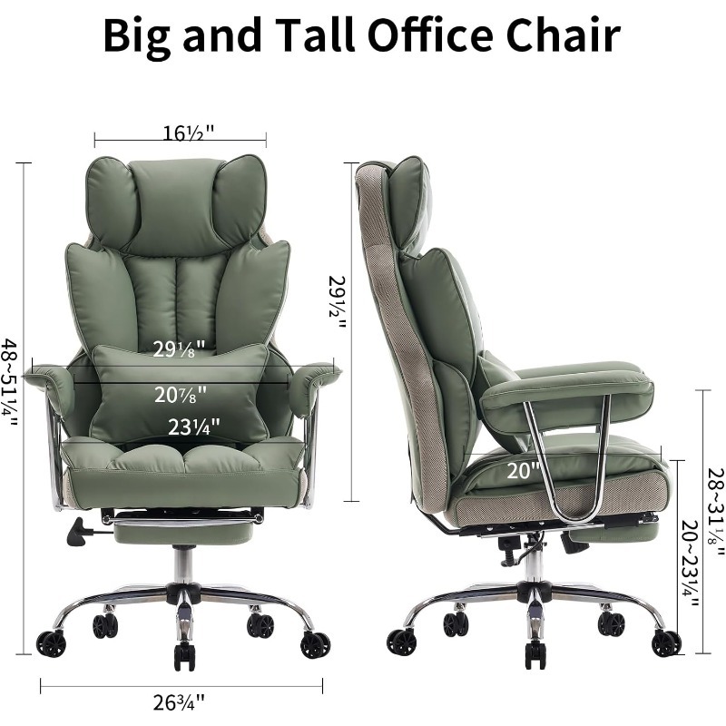 Silla de oficina alta, silla de computadora de cuero PU, silla ejecutiva con reposapiernas y soporte lumbar