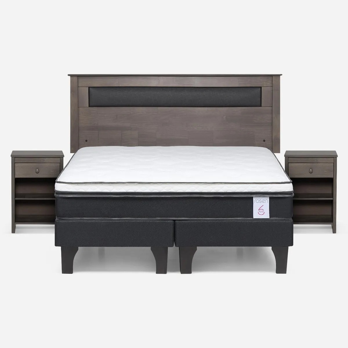 Cama Europea New Style 6 2 Plazas x 2.00 mt Base Dividida + Respaldo + 2 Veladores Rosen