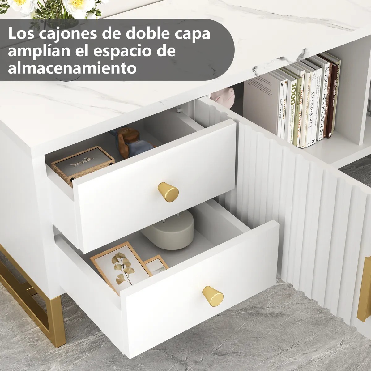 Mueble Para TV 140x30x40cm Con 2 Puertas y 4 Cajones Melamina