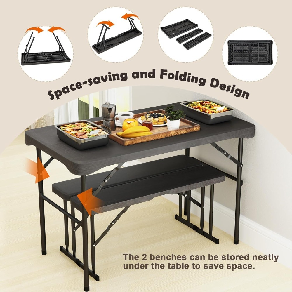 Juego de mesa de pícnic y bancos plegables, juego de mesa de comedor rectangular para patio