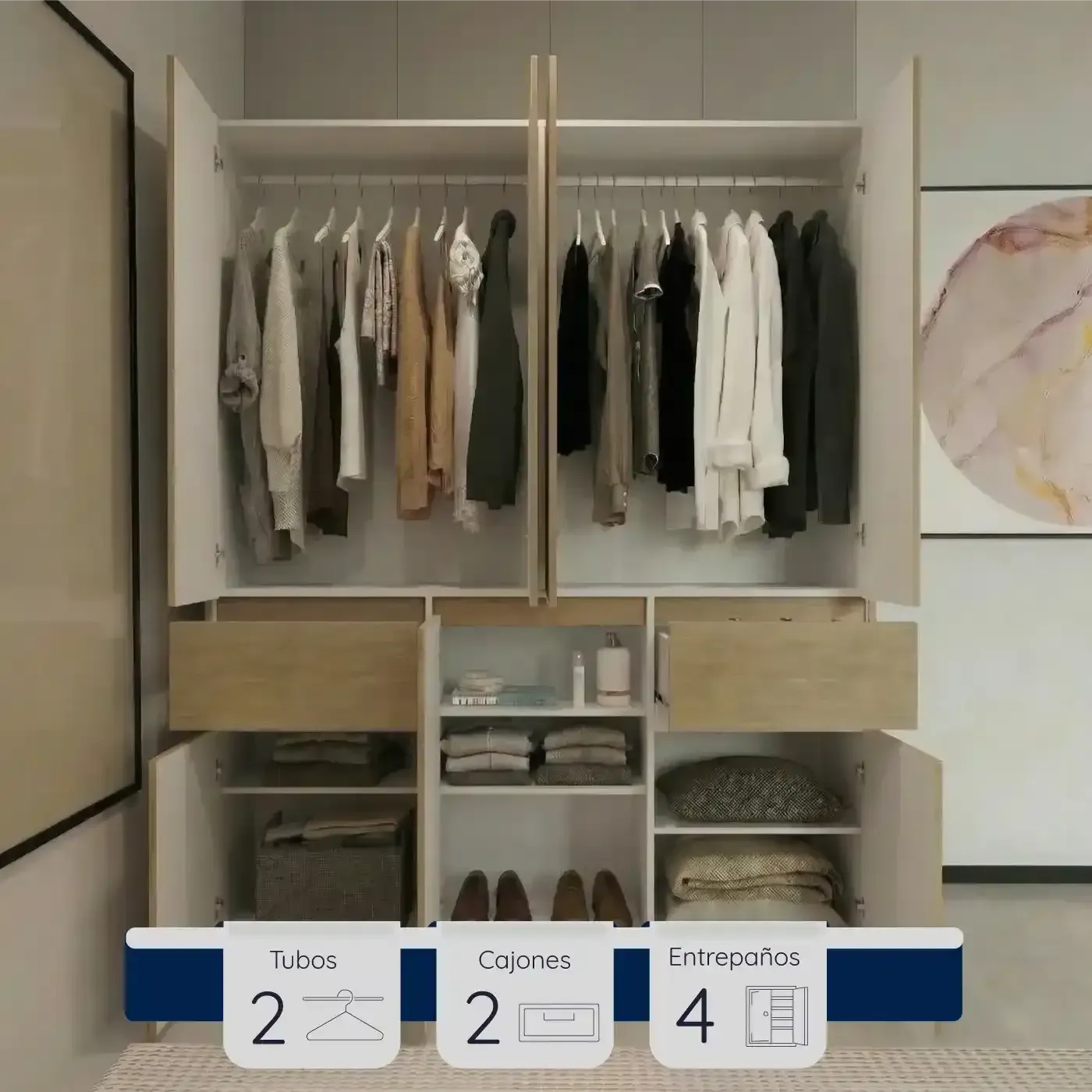 Armario Clóset PRACTIMAC Mell 160 cm Rovere-Blanco