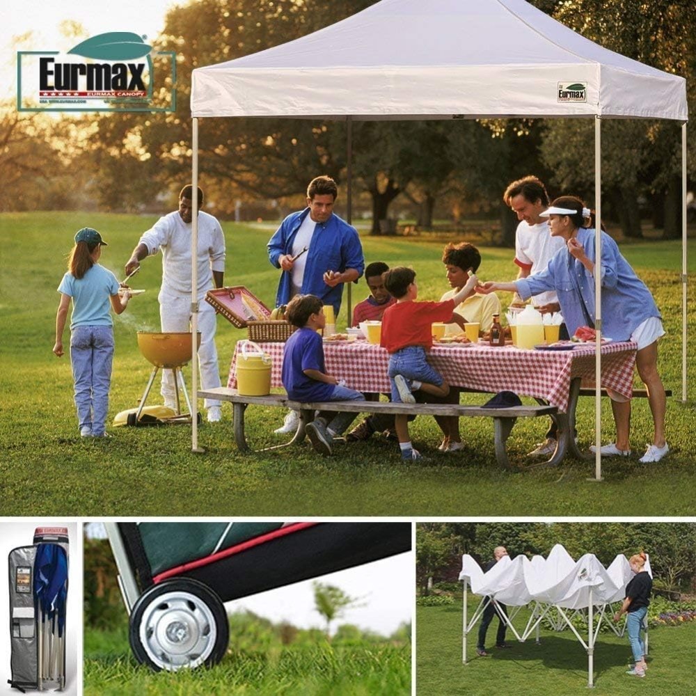 Carpa comercial instantánea con dosel emergente de 8'x8' con 4 paredes laterales extraíbles con cremallera y bolsa con ruedas, además de 4 bolsas de arena adicionales.