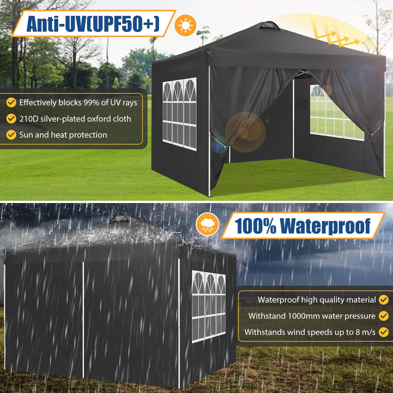 Carpa plegable impermeable de 10 x 10 con 4 paredes laterales para eventos al aire libre