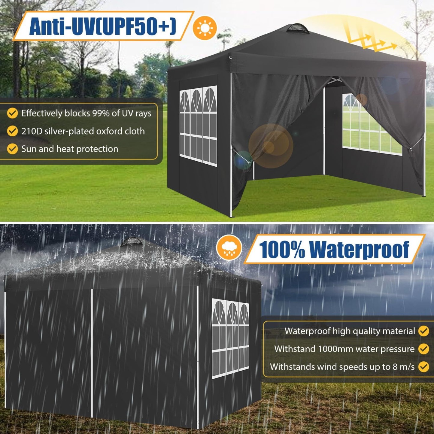 Carpa plegable impermeable de 10 x 10 con 4 paredes laterales para eventos al aire libre