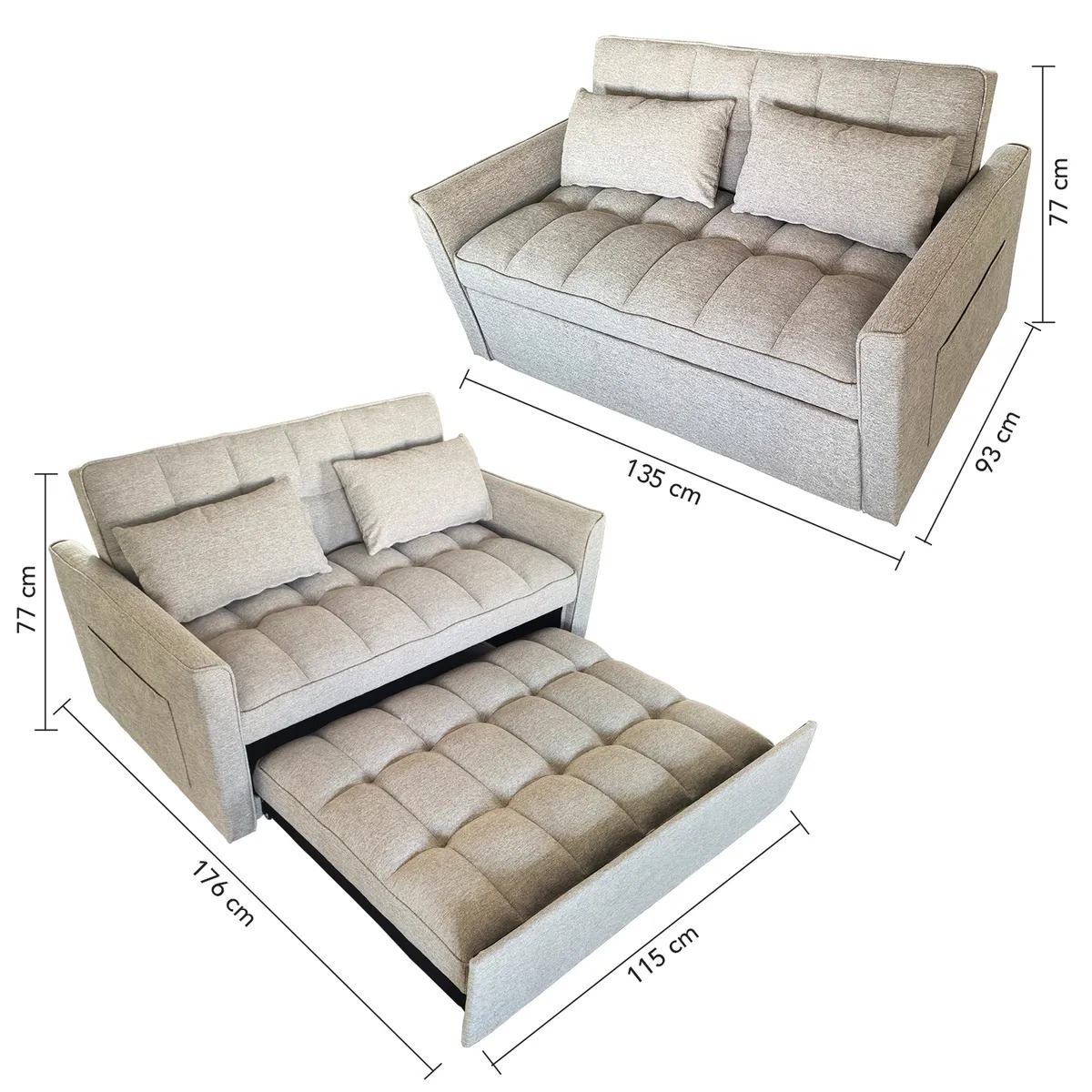 Sofa Cama 77x135x93 cm Beige