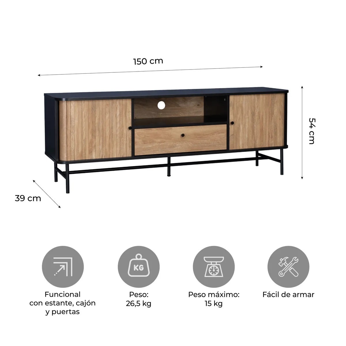 Rack de TV Top Living Charcoal con Puertas Corredizas