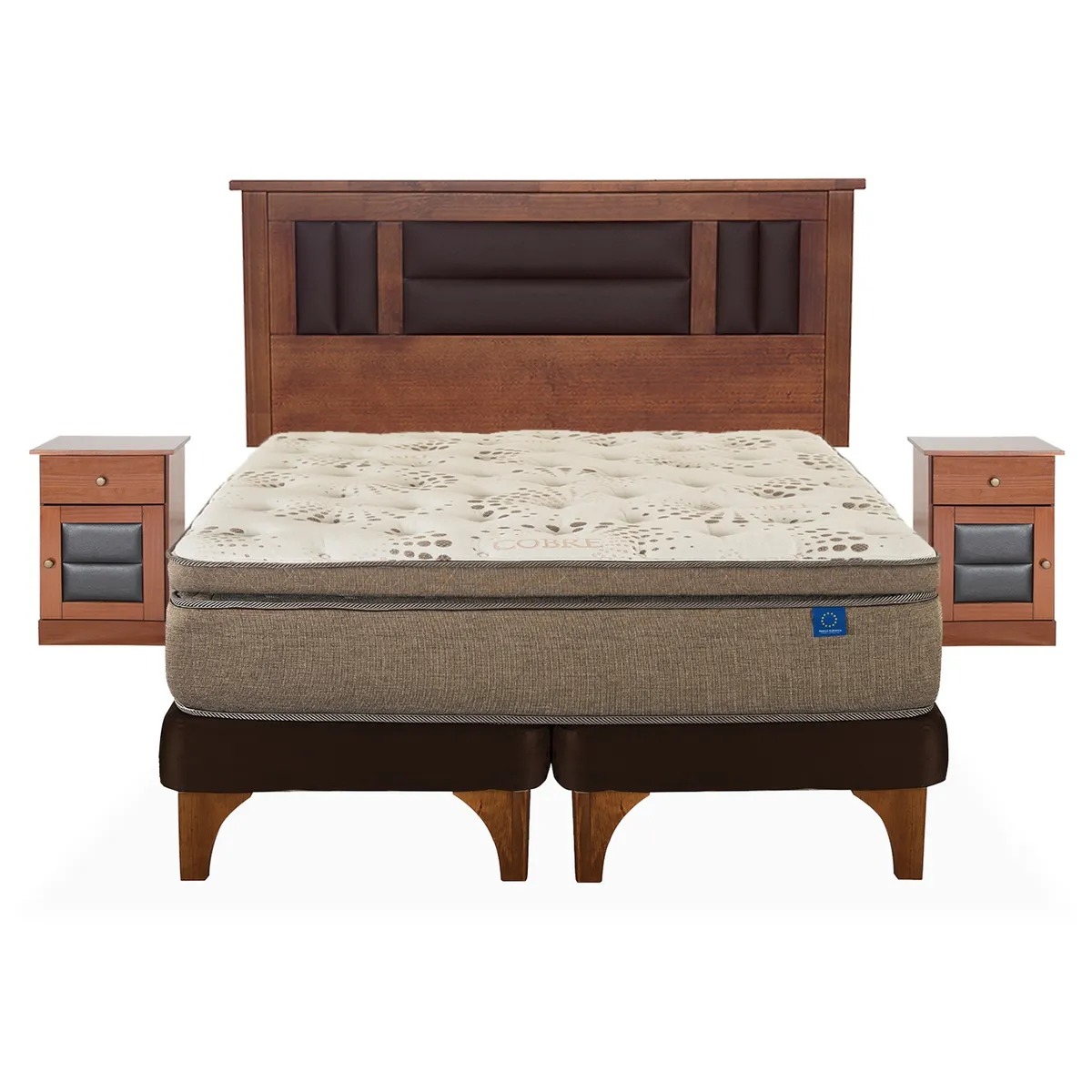 Cama Europea Terra Cobre Flex 2 Plazas + Respaldo + 2 Veladores Flex
