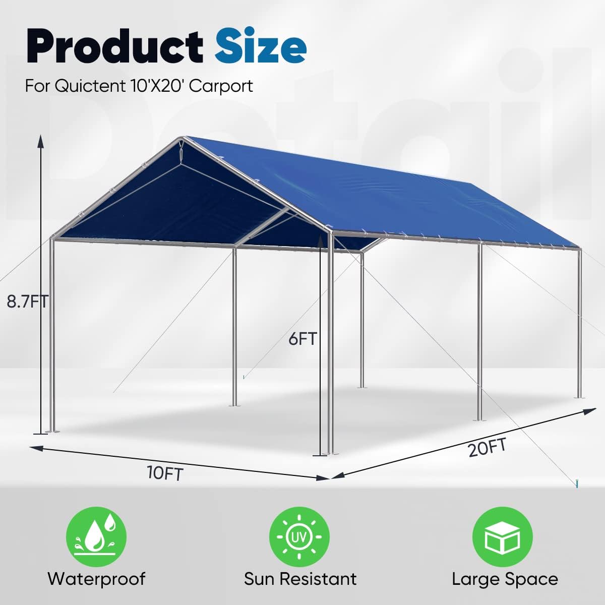 10x20 ft Heavy Duty Car Canopy Galvanized Frame Carport Outdoor Party Tent Boat Shelter with 3 Reinforced Steel, Customized