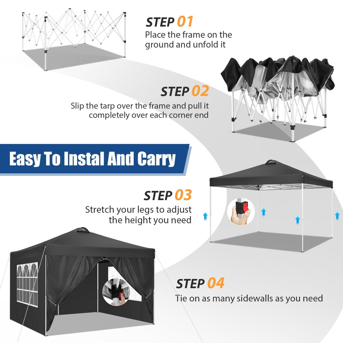 Carpa plegable impermeable de 10 x 10 con 4 paredes laterales para eventos al aire libre