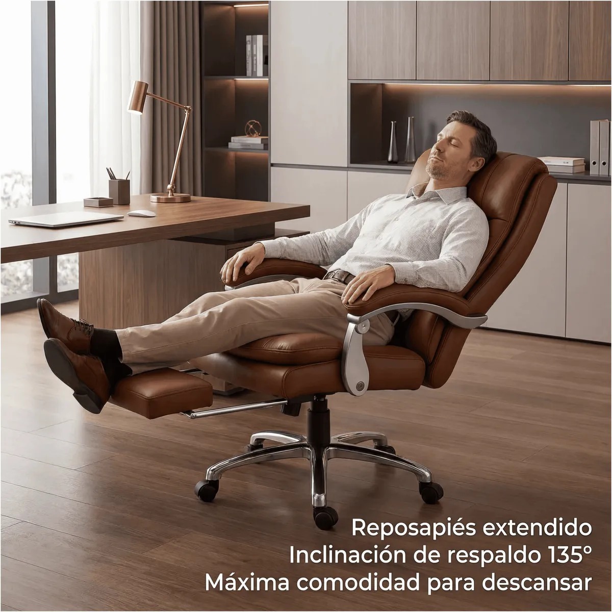 Silla Oficina Gerencial Asiento De Cuero Pata Acero Premium