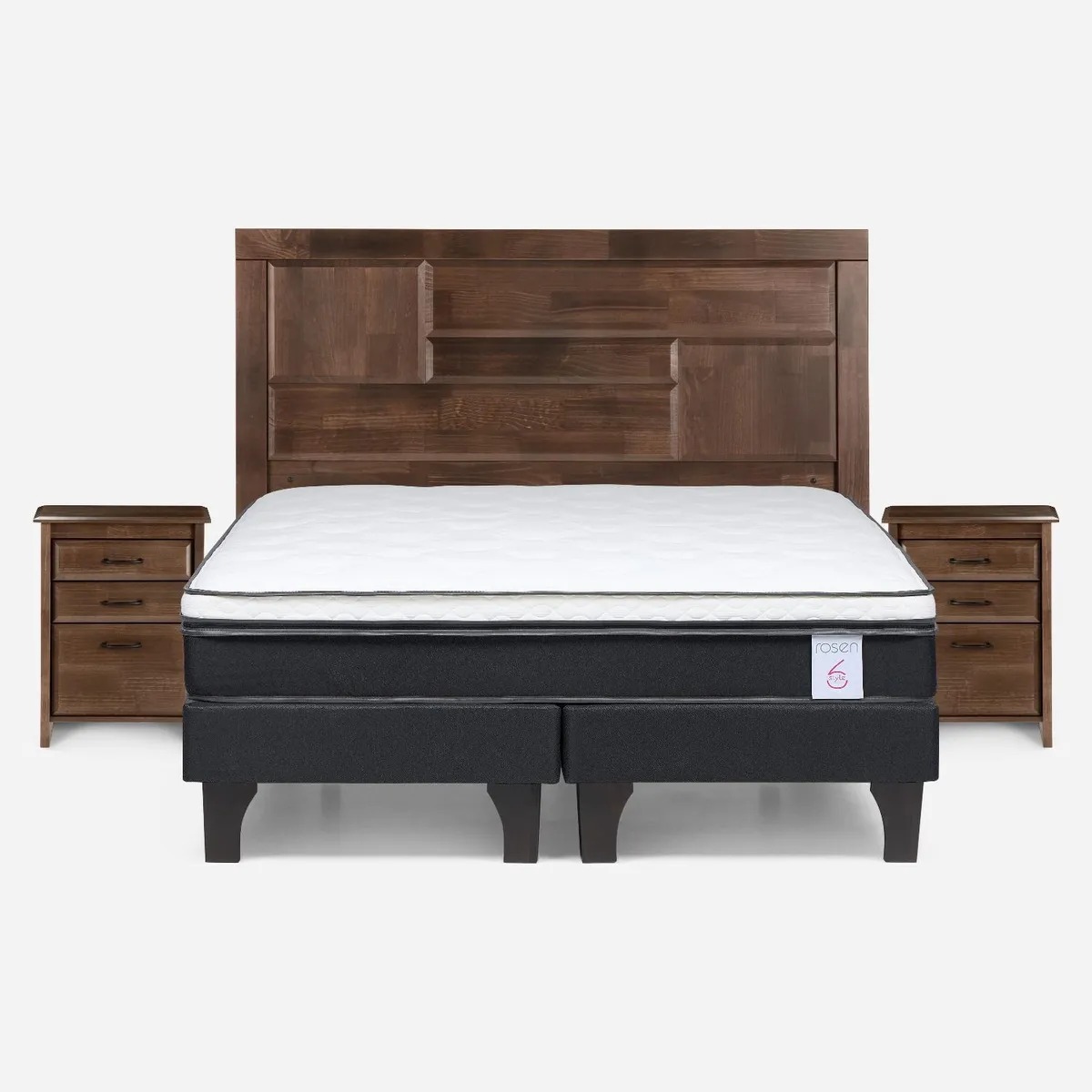Cama Europea New Style 6 2 Plazas x 2.00 mt Base Dividida + Respaldo + 2 Veladores Rosen