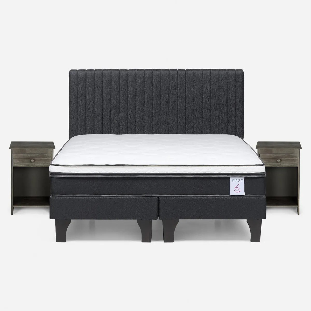 Cama Europea New Style 6 2 Plazas x 2.00 mt Base Dividida + Respaldo + 2 Veladores Rosen