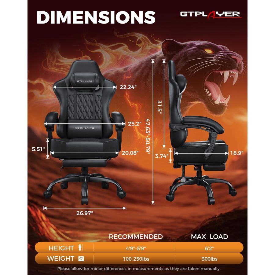Silla gaming para personas grandes y altas con reposapiés, silla de oficina ergonómica
