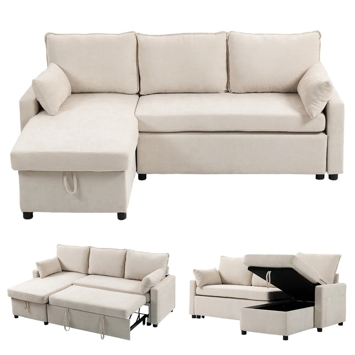 Sofá Cama Leticia Seccionals con Almacenamiento Oculto - Beige