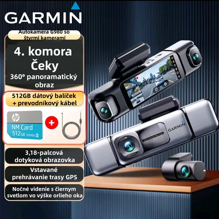 Garmin G980 palubná kamera s umelou inteligenciou a hlasovým ovládaním so štyrmi kamerami, 360° panoramatickým pohľadom, 4K Ultra HD nočným videním a GPS sledovaním
