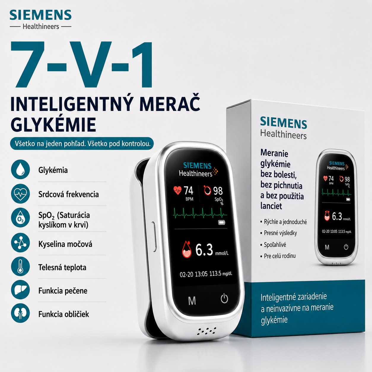 🩸 Siemens™ Neinvazívny glukomer 11 v 1 • Bez pichania • Bez testovacích prúžkov • Výsledky už za 5 sekúnd